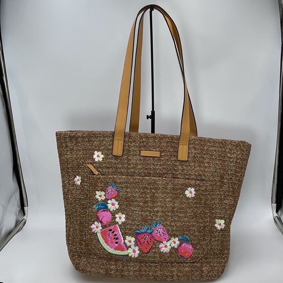 Vera Bradley Bags Vera Bradley Straw Tote In Dark Brown With Fruit